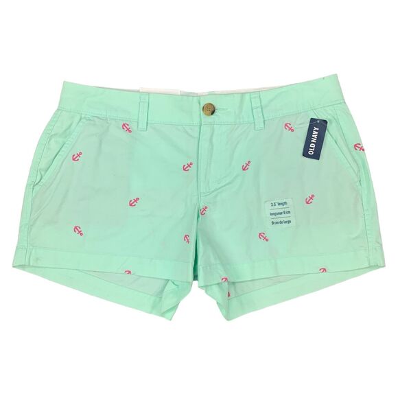 Old Navy Short Womens 4 Mint Embroidered Anchor Cotton Flat Front Low Rise Chino - Picture 1 of 11